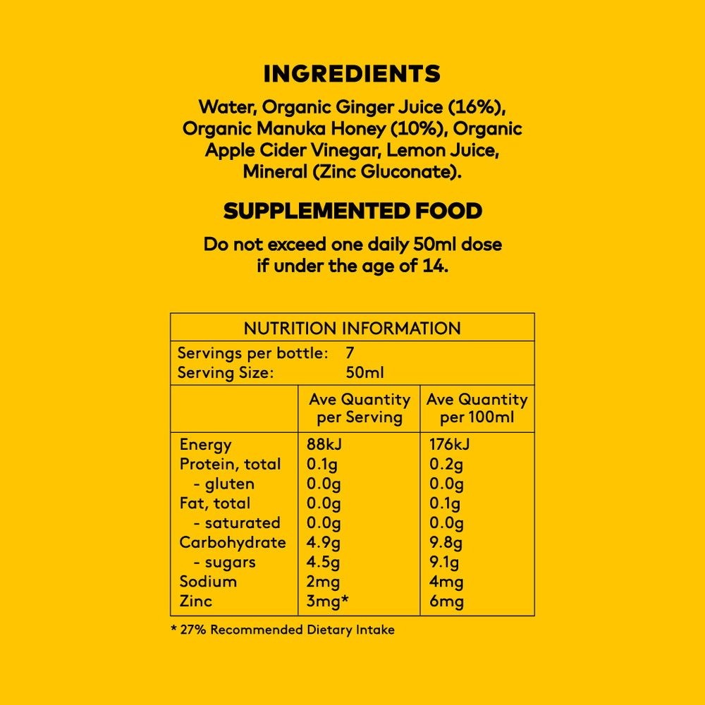 Detailed list of ingredients for Daily Good Ginger Immunity shots 