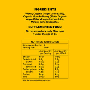 Detailed list of ingredients for Daily Good Ginger Immunity shots 